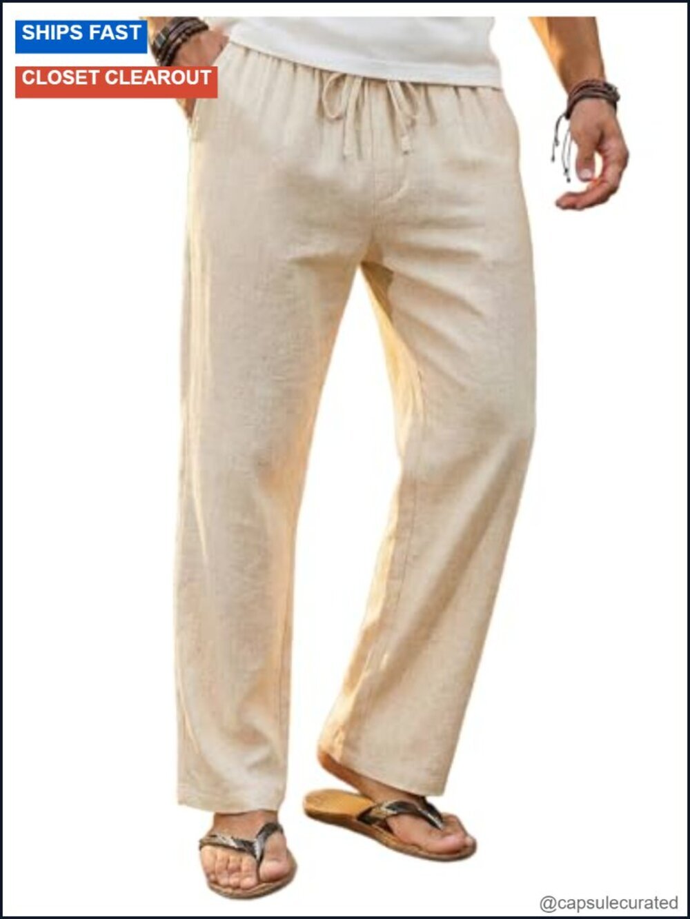 Men's Linen Pants Casual Loose Fit Beach Summer Yoga Drawstring Trousers